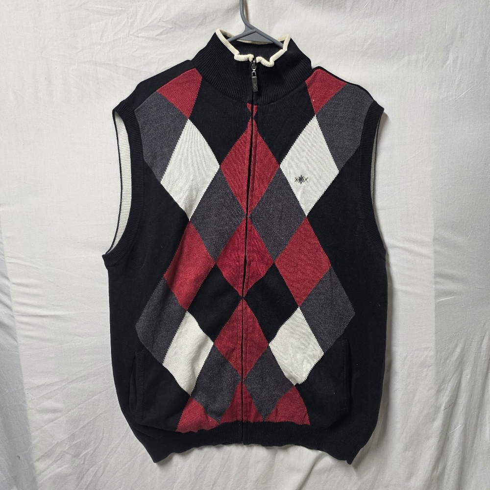 MENS RUSSELLL SIMMONS BLACK FULL ZIP ARGYLECULTURE SWEATER VEST SIZE XL